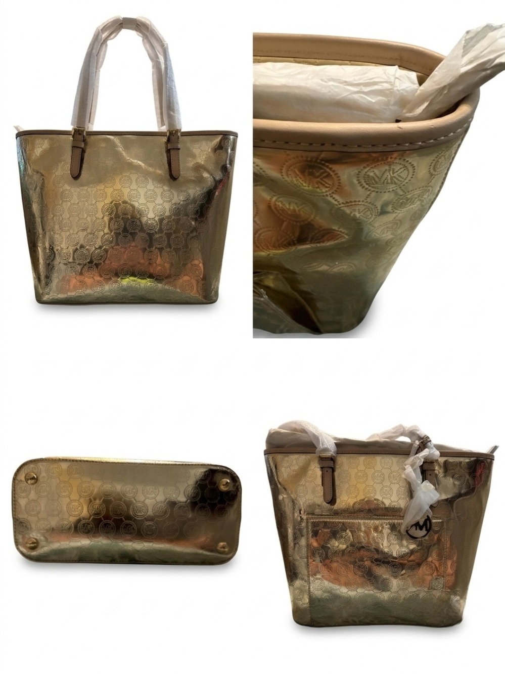 Michael Kors Metallic Gold Logo-Embossed large jet set Tote